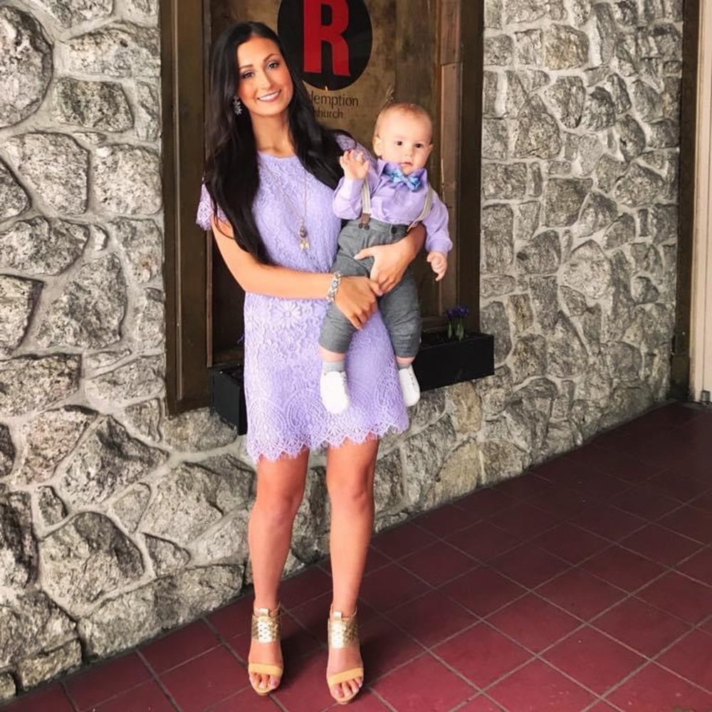 Francescas Lavender lace short sleeve dress